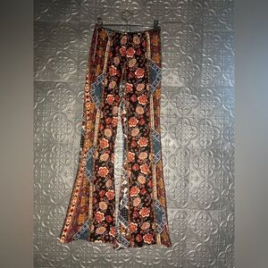 Rainbow 2000s Y2K tribal wide flare leg hippie boho stretch pants